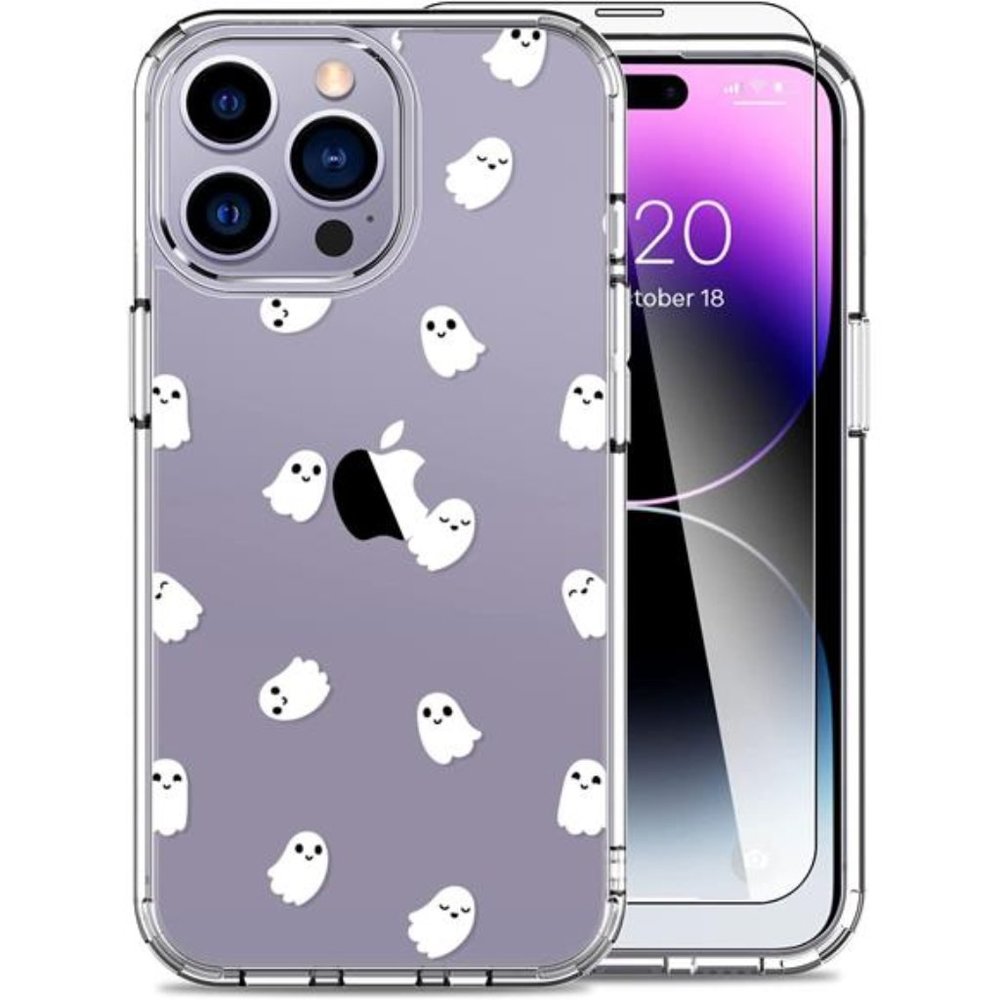 For iPhone 14 Pro Max 6.7" Case with Screen Protector, Little Ghosts Cute Design